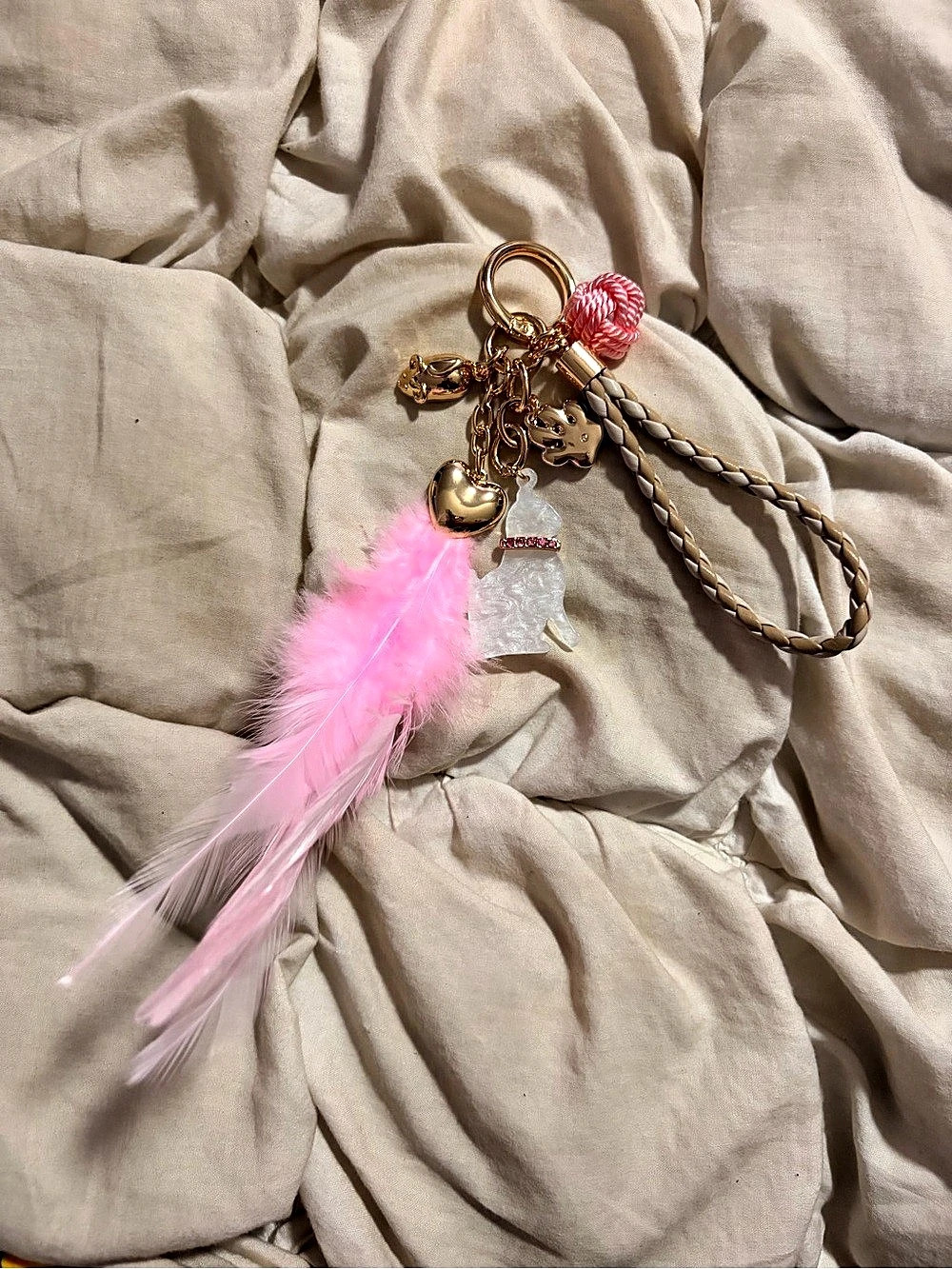 Pink Feather Charm Keychain